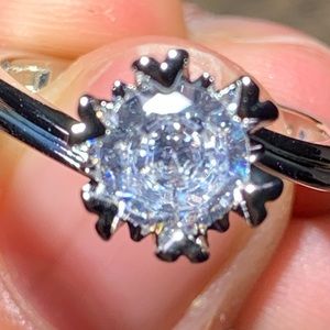 Cubic Zirconia Ring Adjustable One Size Heart Prongs Silver